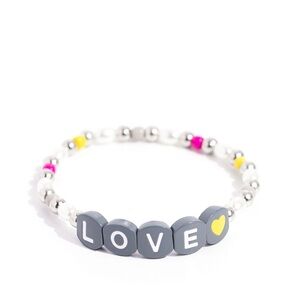 Gray and White Beaded Bracelet with Love Charm